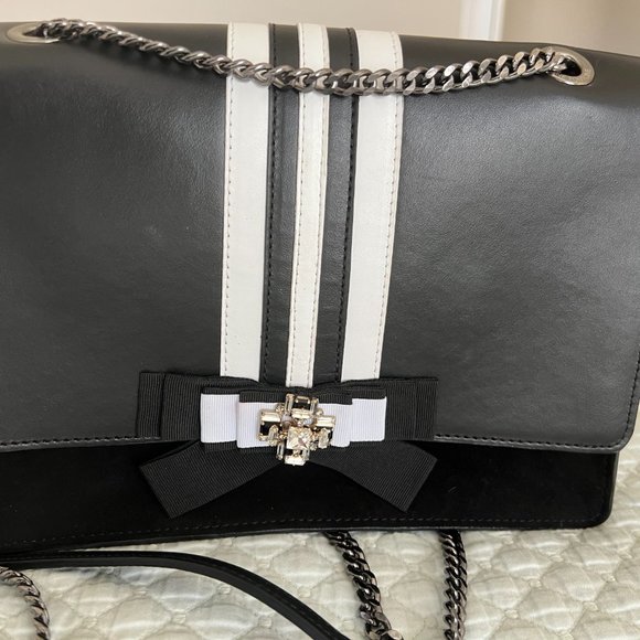 ANNE FONTAINE BLACK / WHITE ONIGHT CRYSTAL EMBELLISHED CALFKSIN LEATHER AND SUED - Picture 4 of 12